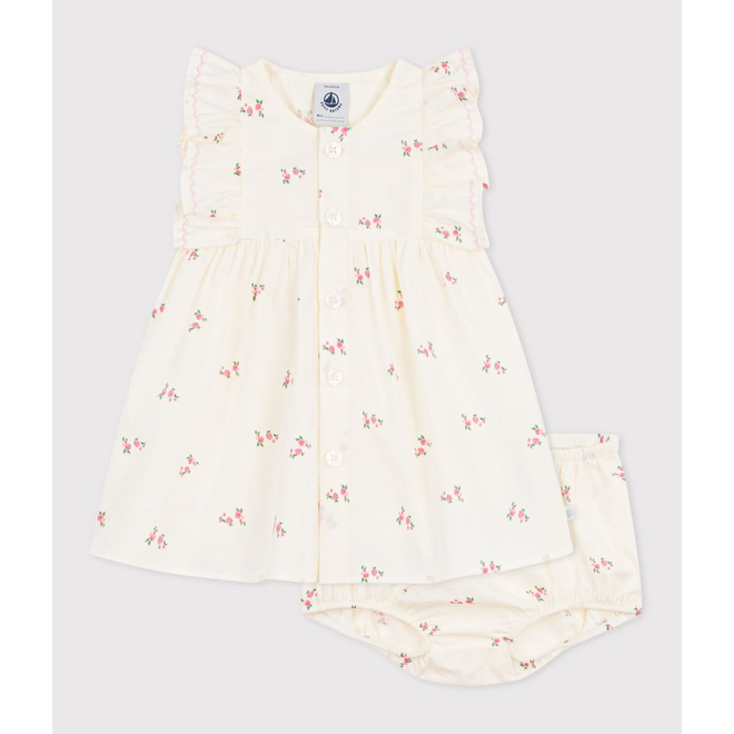Babies' cotton baby dress with bloomers, printed with flowers