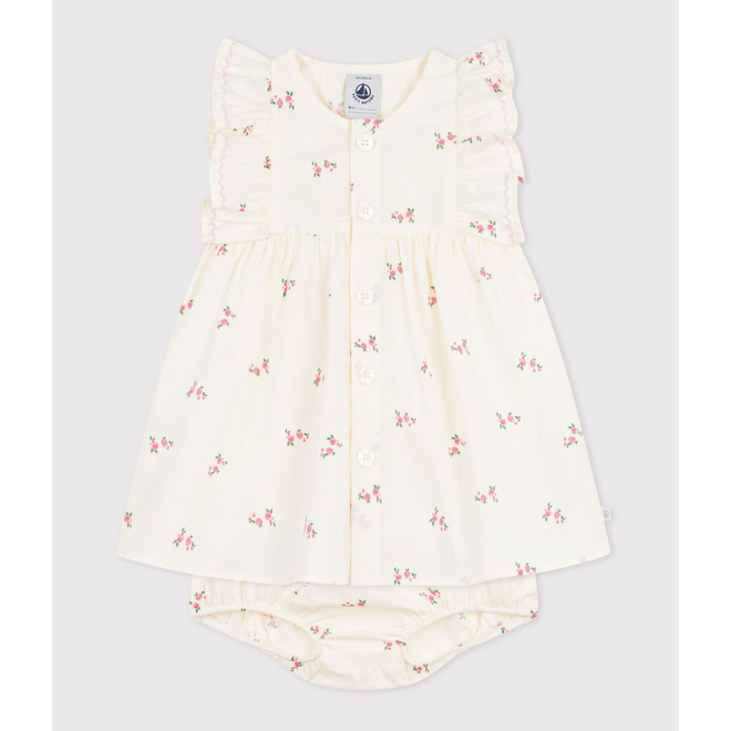 Babies' cotton baby dress with bloomers, printed with flowers