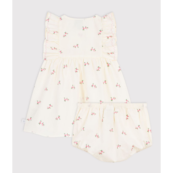 Babies' cotton baby dress with bloomers, printed with flowers