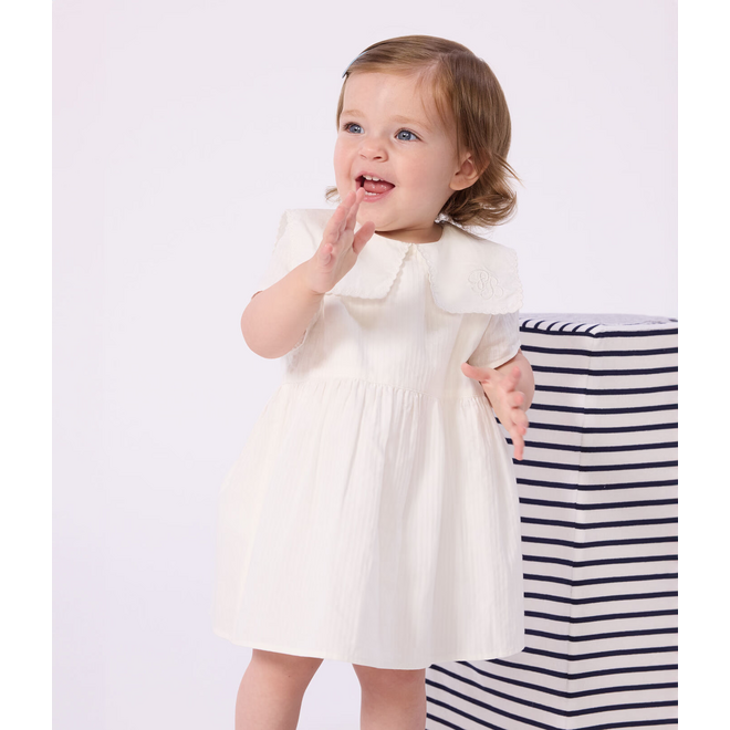 Babies' dress in cotton with short sleeves and bloomers