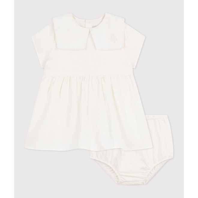 Babies' dress in cotton with short sleeves and bloomers