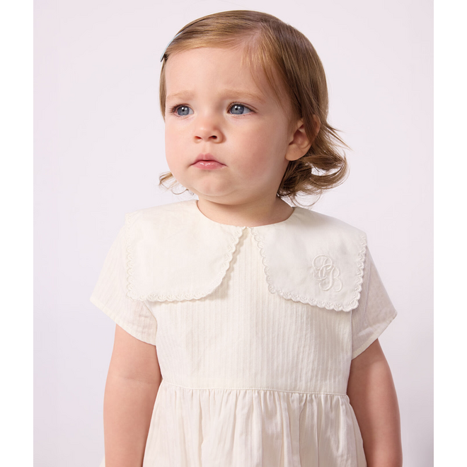 Babies' dress in cotton with short sleeves and bloomers