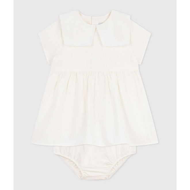 Babies' dress in cotton with short sleeves and bloomers
