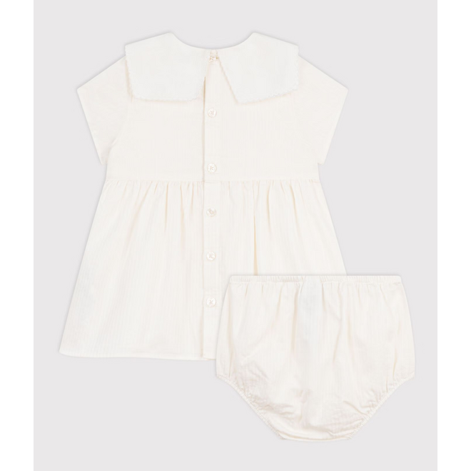 Babies' dress in cotton with short sleeves and bloomers