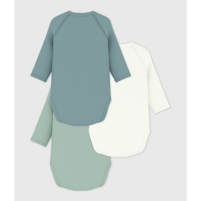 Pack of babies' long-sleeved printed cotton wrapover bodies Green