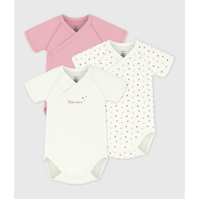 Pack of babies' short-sleeved printed cotton wrapover bodies Multicolor Hearts