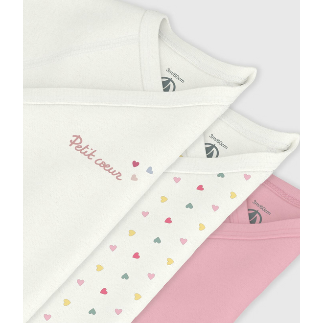 Pack of babies' short-sleeved printed cotton wrapover bodies Multicolor Hearts