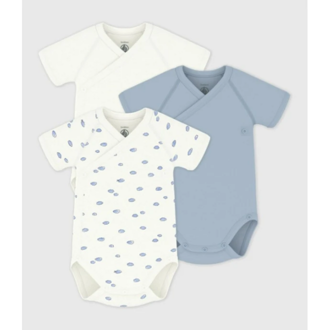 Pack of babies' short-sleeved printed cotton wrapover bodies Cloud
