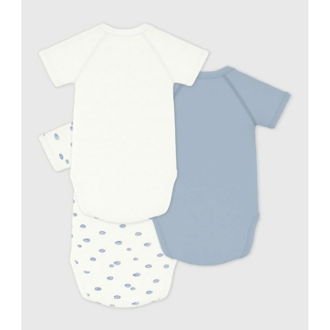 Pack of babies' short-sleeved printed cotton wrapover bodies Cloud
