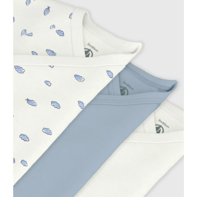Pack of babies' short-sleeved printed cotton wrapover bodies Cloud