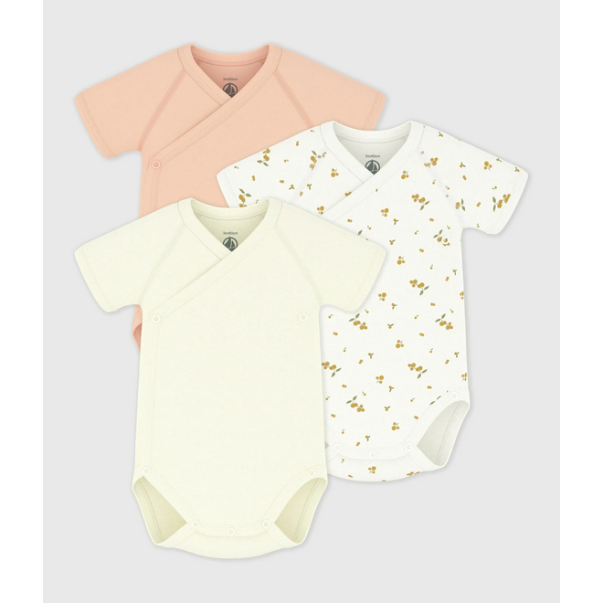 BABY GIRL'S ORGANIC COTTON WRAPOVER BODYSUIT - 3 Pack