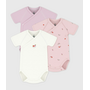 Pack of babies' short-sleeved printed cotton wrapover bodies Pink Flower