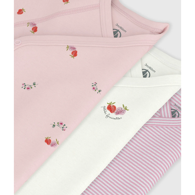 Pack of babies' short-sleeved printed cotton wrapover bodies Pink Flower