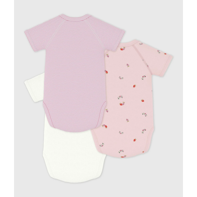 Pack of babies' short-sleeved printed cotton wrapover bodies Pink Flower