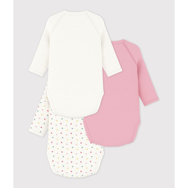 Pack of babies' long-sleeved printed cotton wrapover bodies Multicolor Hearts