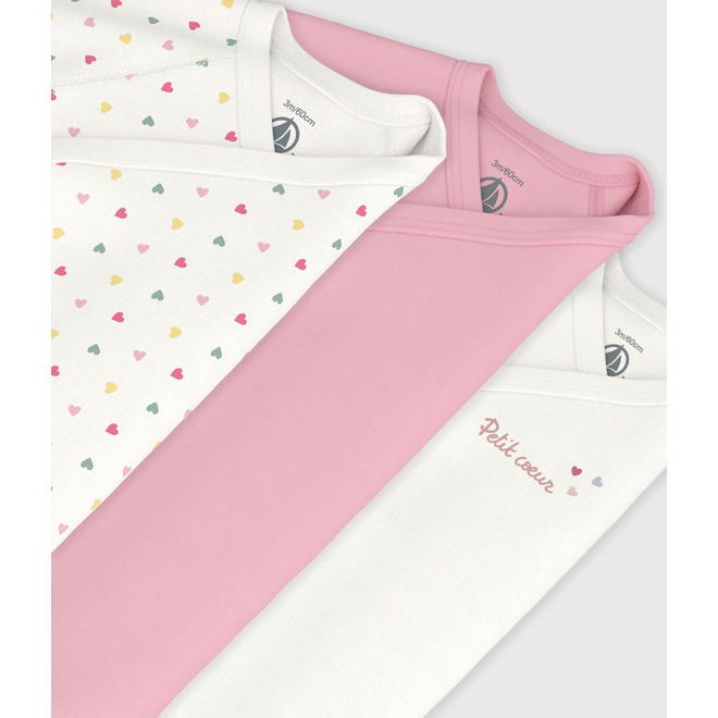 Pack of babies' long-sleeved printed cotton wrapover bodies Multicolor Hearts