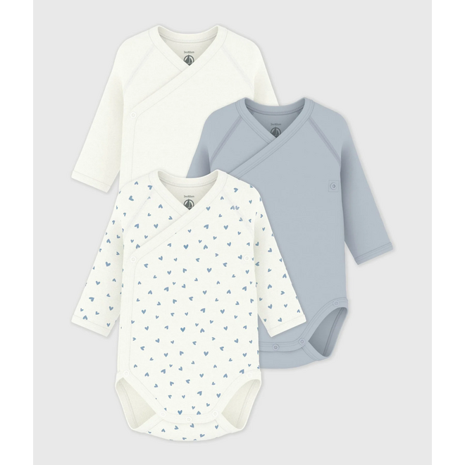 BABY BOY'S ORGANIC COTTON BODYSUIT - 3-PACK Blue Hearts