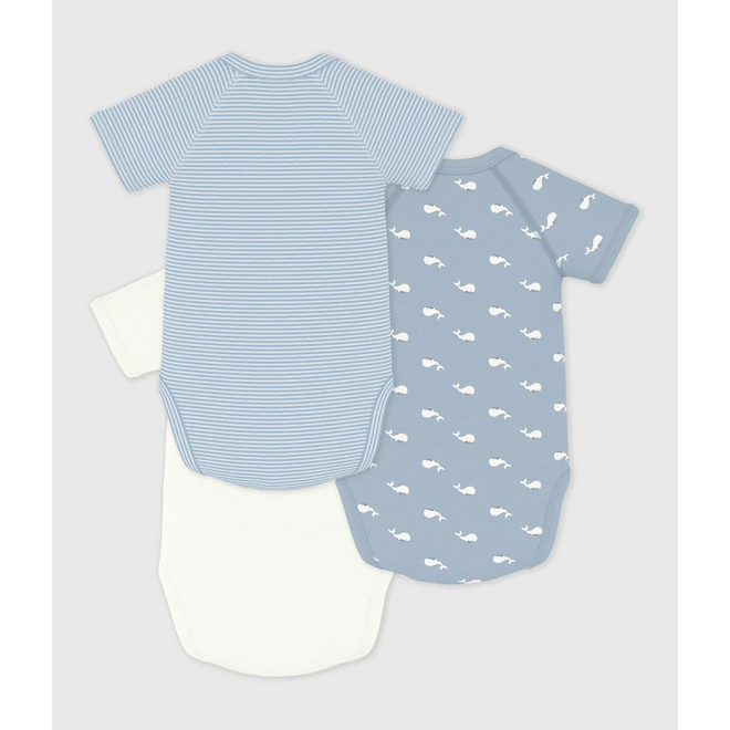 Pack of babies' short-sleeved printed cotton wrapover bodies Whale