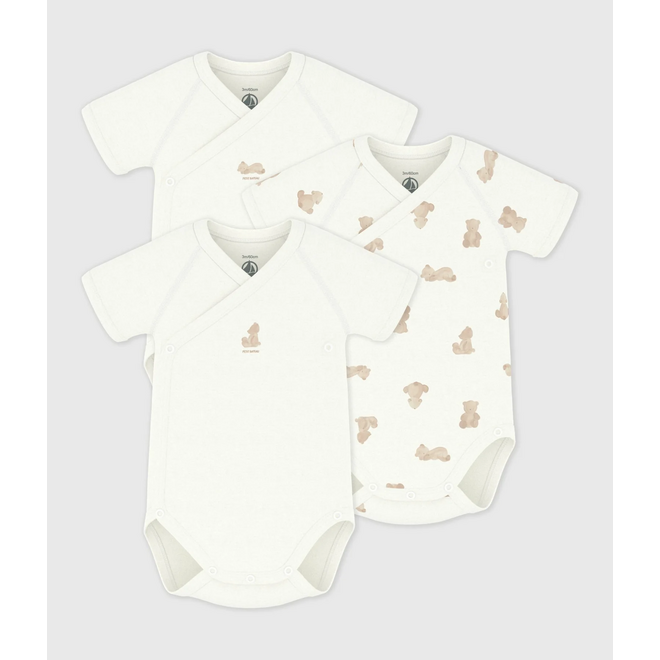 Pack of babies' short-sleeved printed cotton wrapover bodies