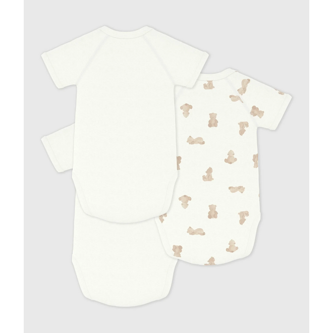 Pack of babies' short-sleeved printed cotton wrapover bodies