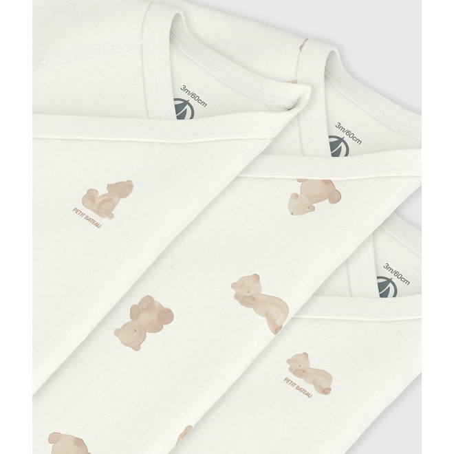 Pack of babies' short-sleeved printed cotton wrapover bodies