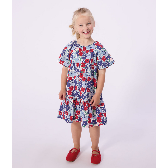 Children's short-sleeved floral print cotton dress