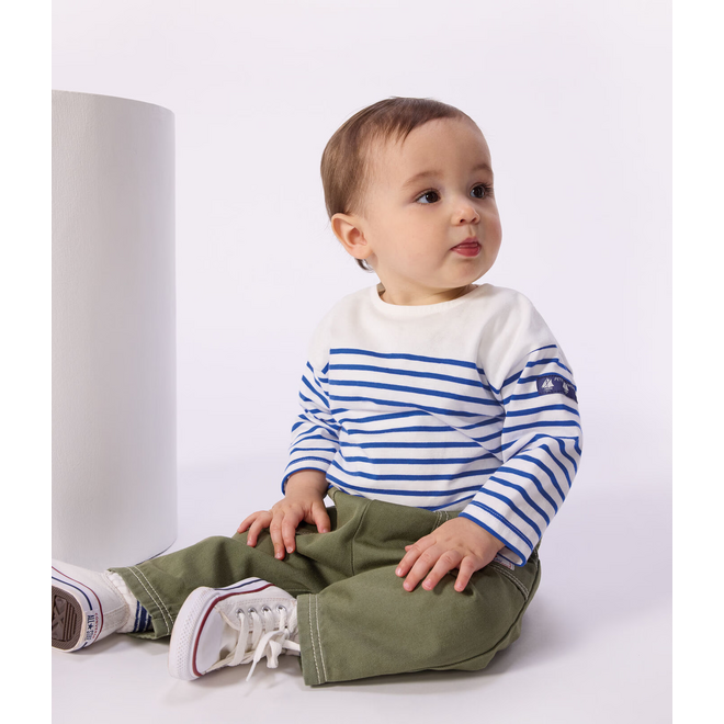 Babies' plain, coloured denim trousers