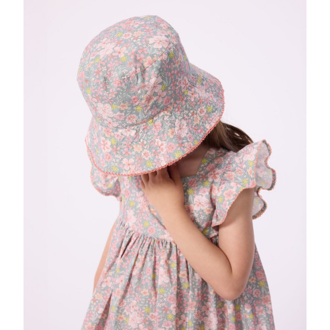 Children's floppy sun hat in floral-print poplin