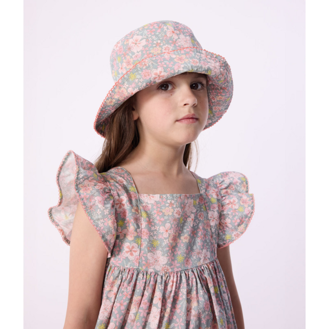 Children's floppy sun hat in floral-print poplin