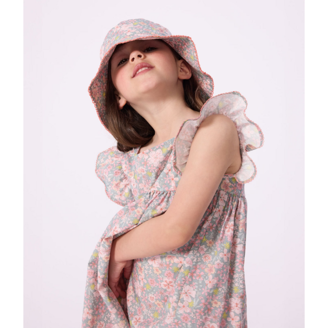 Children's floppy sun hat in floral-print poplin