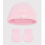 Babies' cotton beanie and mittens set Pink