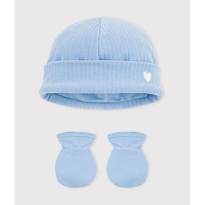 Babies' cotton beanie and mittens set Blue