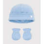 Babies' cotton beanie and mittens set Blue