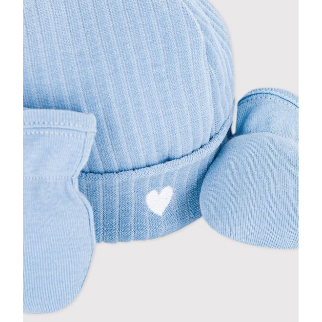 Babies' cotton beanie and mittens set Blue