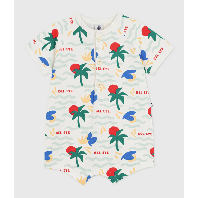 Babies' short printed cotton playsuit