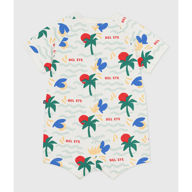 Babies' short printed cotton playsuit