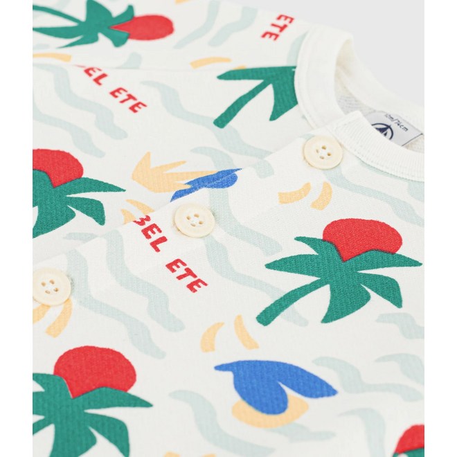 Babies' short printed cotton playsuit