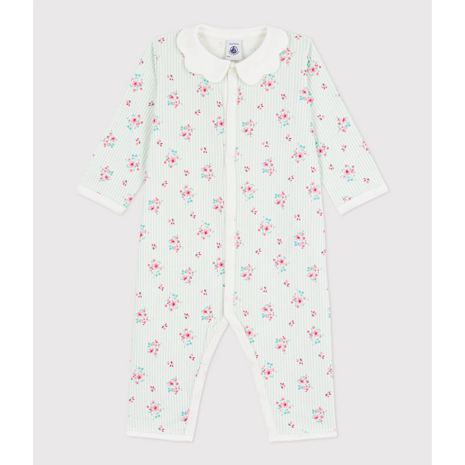 Babies' footless floral-print cotton pyjama suit with a collar