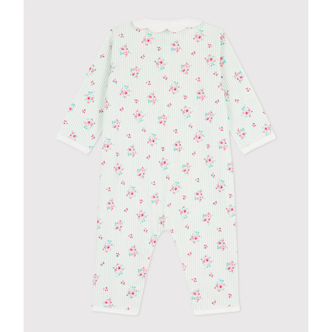 Babies' footless floral-print cotton pyjama suit with a collar