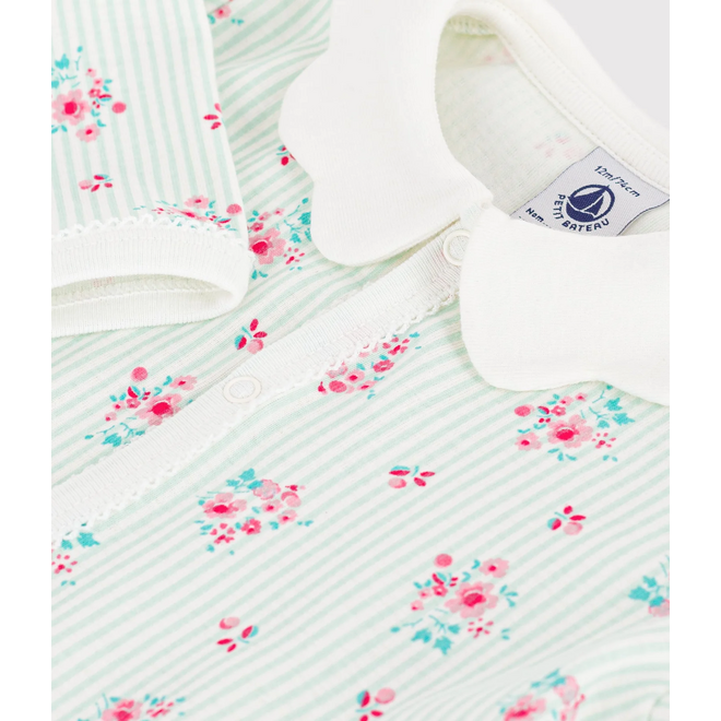 Babies' footless floral-print cotton pyjama suit with a collar