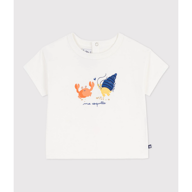 Babies' short-sleeved cotton T-shirt with a seagull motif