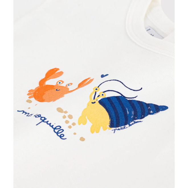Babies' short-sleeved cotton T-shirt with a seagull motif
