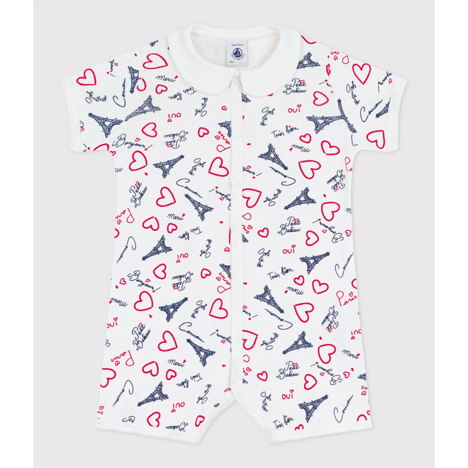 Babies' Paris print cotton playsuit with a collar