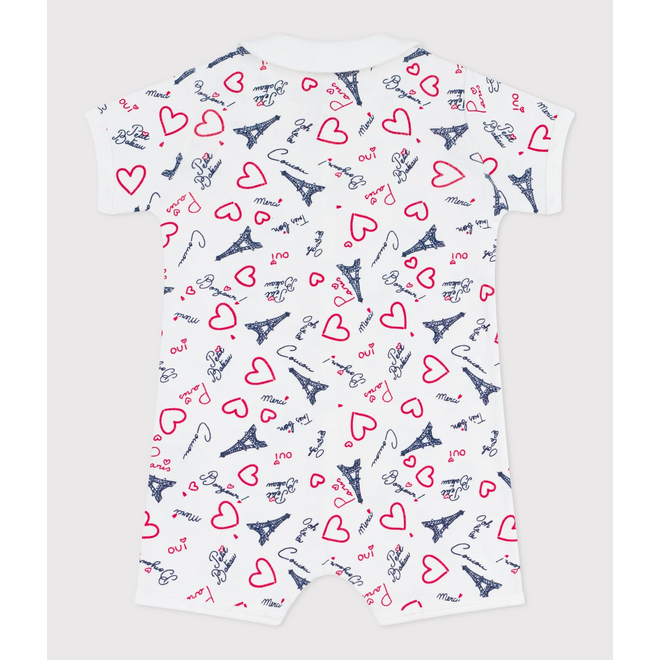 Babies' Paris print cotton playsuit with a collar