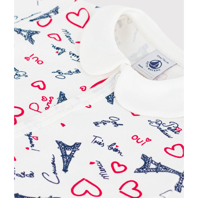 Babies' Paris print cotton playsuit with a collar