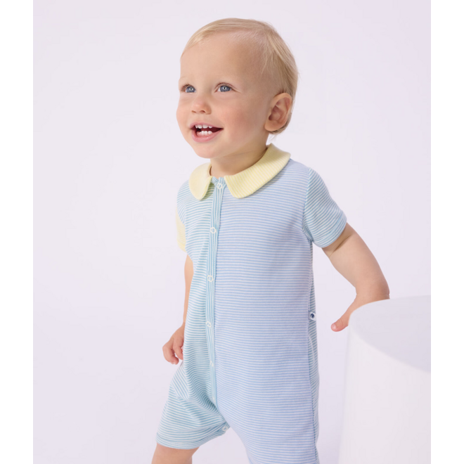 Babies' short cotton playsuit with a collar