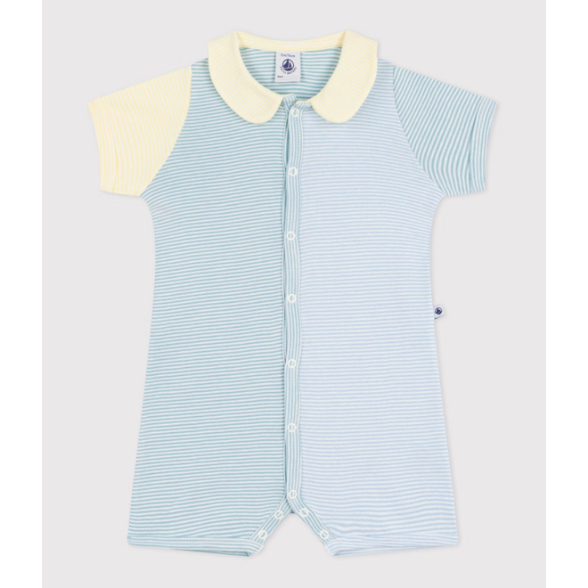 Babies' short cotton playsuit with a collar