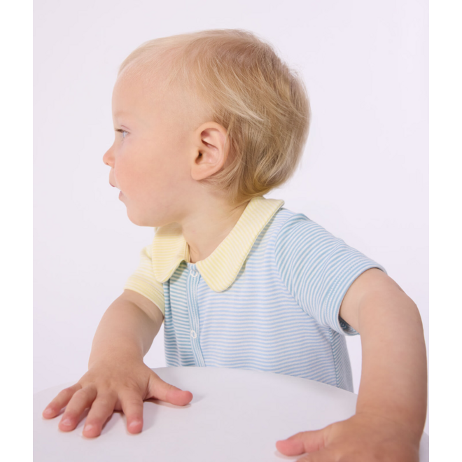Babies' short cotton playsuit with a collar