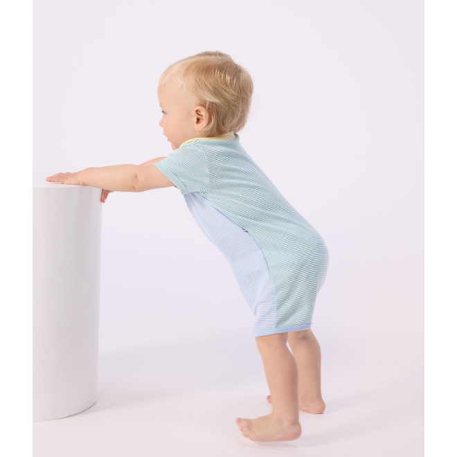 Babies' short cotton playsuit with a collar