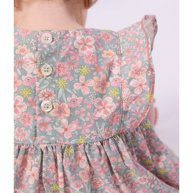 Babies' short-sleeved cotton dress and matching bloomers printed with hearts